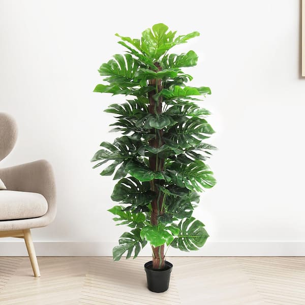 LIVING LUXURY 5 ft. Real Touch Artificial Monstera Split Leaf ...