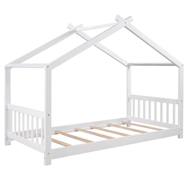 Donason White Wood Frame Twin Size Platform Bed with Headboard and Footboard