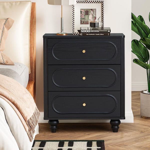 21.65 in. H Black Rounded Corner Arc-edge 3-drawer Chest of Drawers