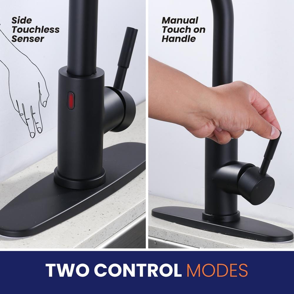 Matte Black Touchless Pull-Down Kitchen Faucet with Spray