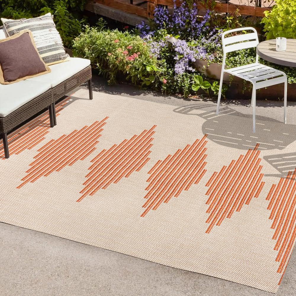 JONATHAN Y Vinales Diamond Beige Orange 3 Ft X 5 Ft Stripe Indoor   Beige Orange Jonathan Y Outdoor Rugs Smb204a 3 64 1000 