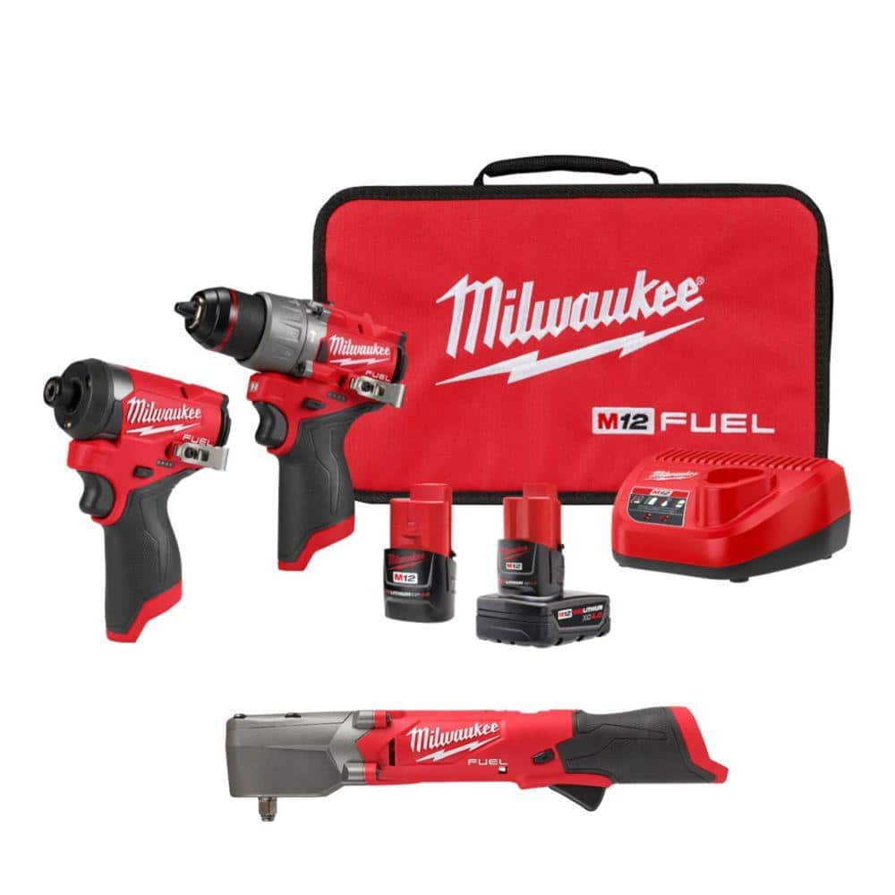 M12 FUEL 12-Volt Li-Ion Brushless Cordless Hammer Drill/Impact Combo Kit (2-Tool) with Right Angle Impact Wrench -  Milwaukee