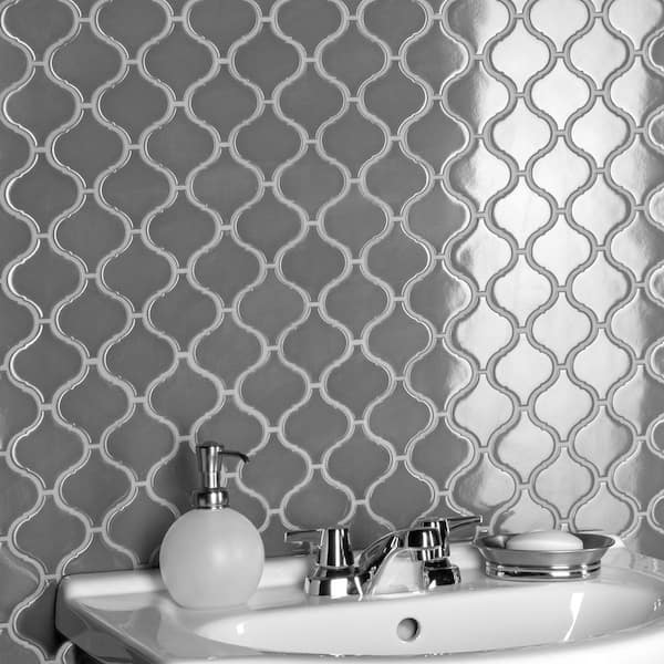 Metro Lantern Glossy Dark Grey 9-1/2 in. x 10-3/4 in. Porcelain Mosaic Tile (14.6 sq. ft./Case)