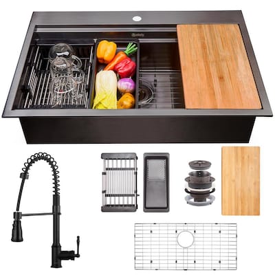 Gunmetal Black Hercate Stainless Steel Kitchen Sink Topmount Single Bowl Sinkwith All Sink Accessories Drop In Sink 27 X 22 Drop In Workstation Kitchen Bath Fixtures Kitchen Sinks Femsa Com