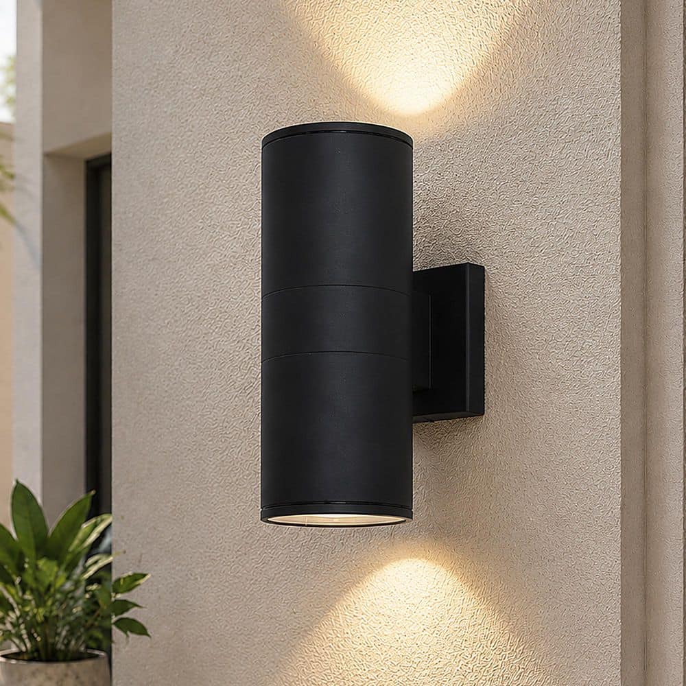 LNC Modern 12 in. Black Hardwired Cylinder Outdoor Wall Lantern