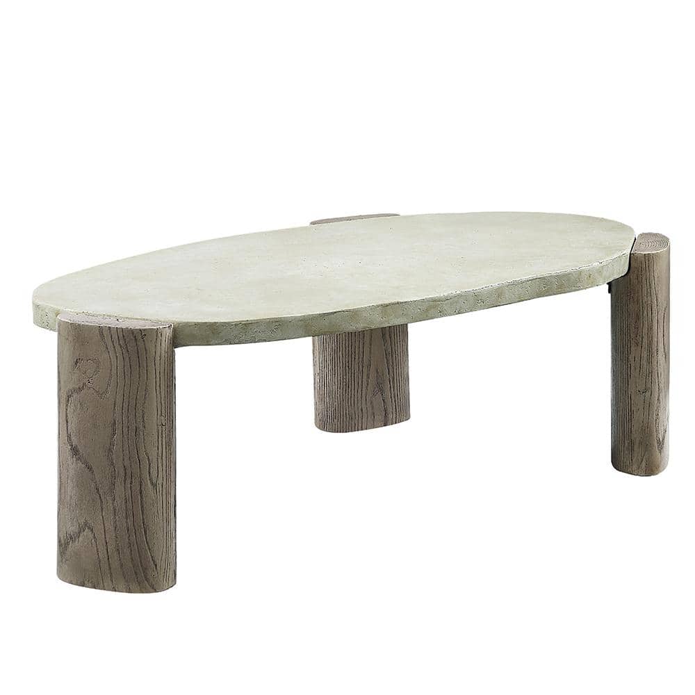 47'' Weathered Gray and Oak Oval Coffee Table
