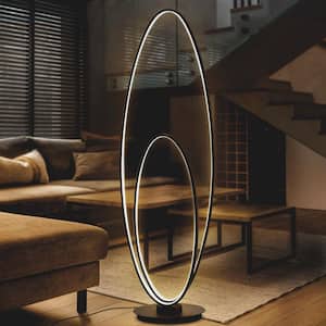 Calder 47 in. Black Metal Modern Contemporary Oval Dimmable Integrated LED Floor Lamp