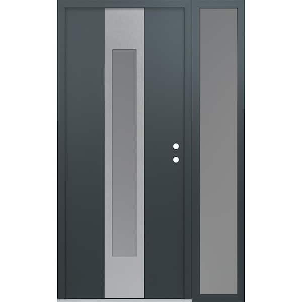 A1 52 in. x 80 in. Silver P Left-Hand/Inswing Frosted Glass Anth/Anth Sidelite Steel Prehung Front Door