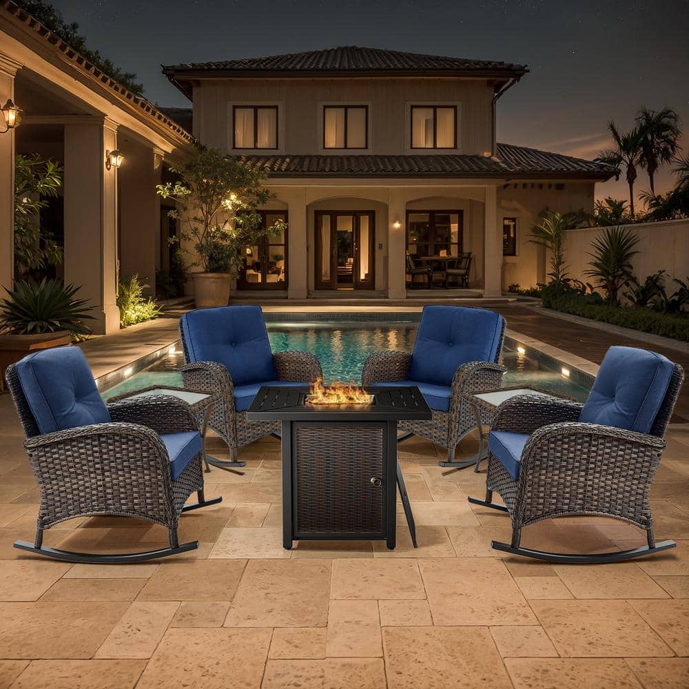 Opohoro Brown 7 Piece Wicker Patio Fire Pit Set Outdoor 4 Person opohoro-brown-7-piece-wicker-patio-fire-pit-set-outdoor-4-person