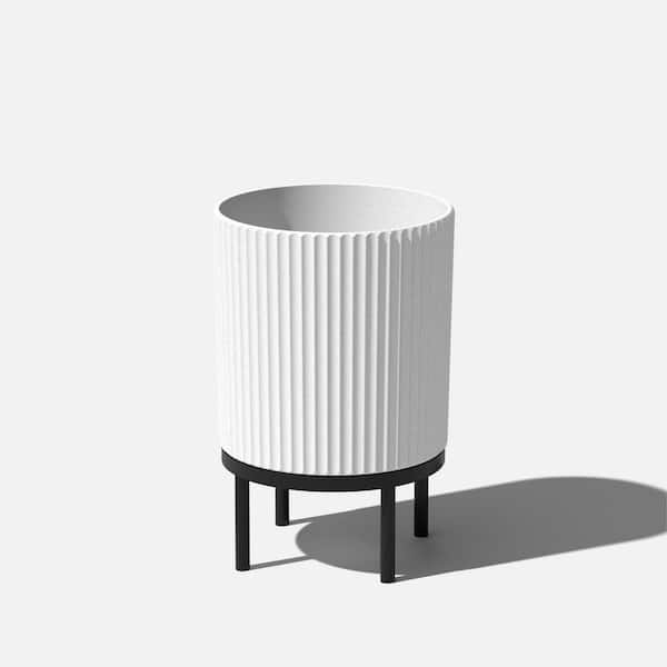 Veradek Demi Medium White Plastic Round Planter with Black Stand and Drainage Holes (15 in. L x 15 in. W x 22 in. H)