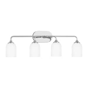 Emile Extra Large 31 in. 4-Light Chrome Bathroom Vanity Light with Etched White Glass Shades