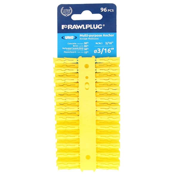 3/16" Uno Multi-Purpose Drywall Anchors Push-In Ribbed 11lbs. (Clip of 96)