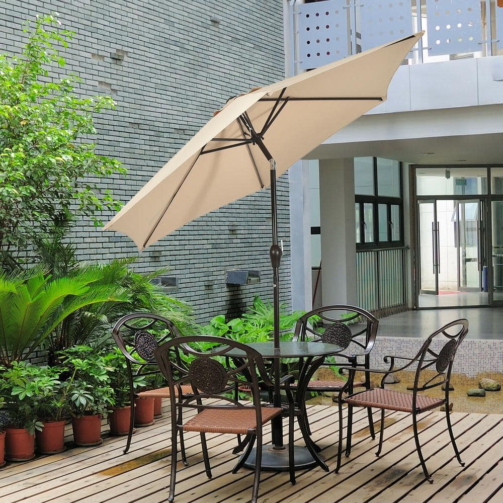 9 ft. Steel Outdoor Market Patio Umbrella Push Button Tilt Crank Lift in Be