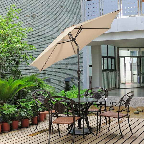 ANGELES HOME 9 ft. Steel Outdoor Market Patio Umbrella Push Button Tilt ...