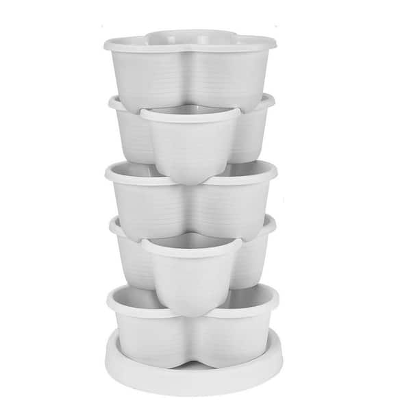 25.4 in, x 13 in. White Plastic 5-Tier Vertical Garden Planter