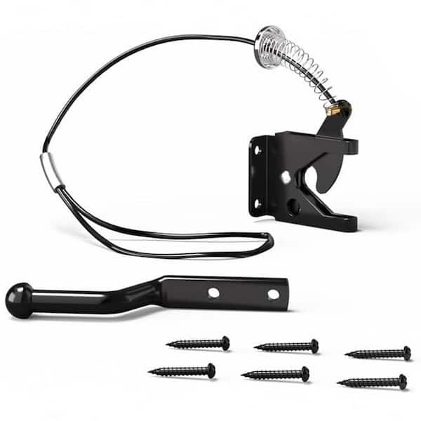 Unbranded Self Locking Gate Latch with Spring Cable Pull for Fence Gate Black Carbon Steel Easy Install Durable Secure