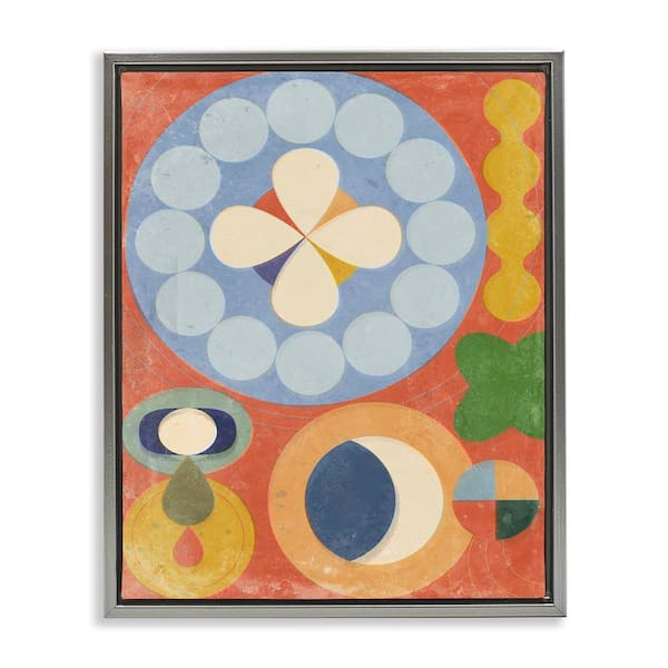 Stupell Industries Retro Symbolic Shapes by Victoria Barnes Gray Floater Frame Abstract Graphic Art Print 21 in. x 17 in.