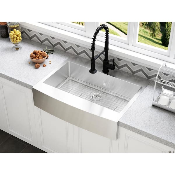 Cmi Brimley Retrofit Dual Mount Stainless Steel 33 In 1 Hole Single Bowl Curved Farmhouse Apron Front Kitchen Sink 482 6937 The Home Depot