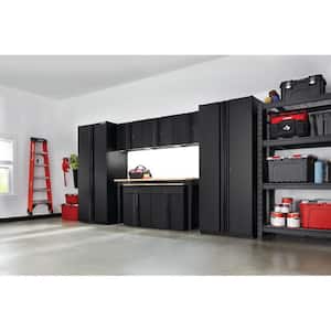 8-Piece Pro Duty Welded Steel Garage Storage System in Black LINE-X Coating (156 in. W x 81 in. H x 24 in. D)
