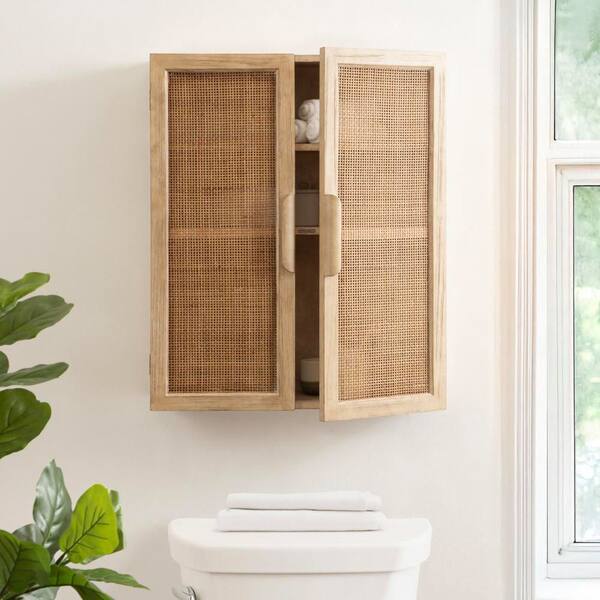 Ori 22 in. W x 7 in. D Natural Brown RattanCabinet Decorative Wall Shelf