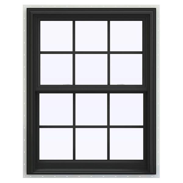 JELD-WEN 32 in. x 41 in. V-2500 Series Bronze FiniShield Vinyl Double Hung Window with Colonial Grids/Grilles