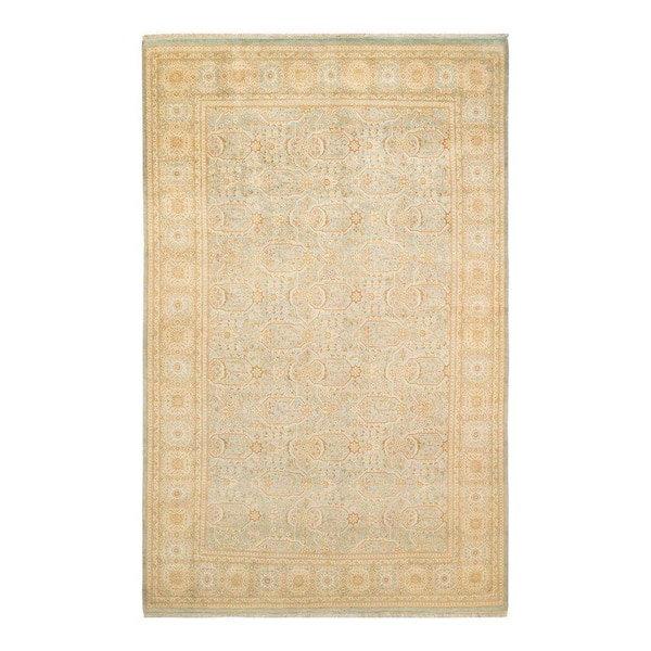 Mogul Light Blue 6 ft. x 9 ft. Oriental Wool Indoor Area Rug