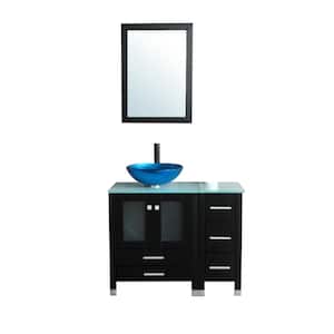 36 in. W x 21.3 in. D x 29.1 in. H Single Sink Bath Vanity in Black with Glass Top and Mirror