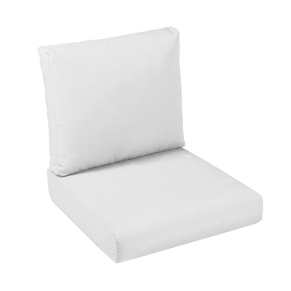 SORRA HOME 23 in. x 23.5 in. x 5 in. 2-Piece Deep Seating Outdoor Dining Chair Cushion in Sunbrella Retain Snow