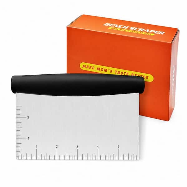 Stainless Steel Bench Scraper and Dough Cutter with Ergonomic Handle and Measurement Markings, 6 x 3 in. Black