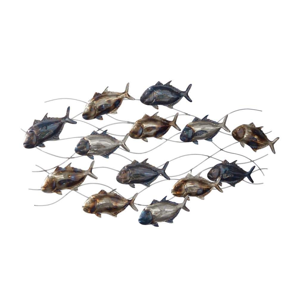Blue and Bronze Metal Fish Wall Sculpture