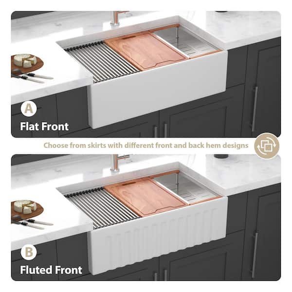 30 in. Farmhouse/Apron-Front Single Bowl White Ceramic Kitchen Sink with Cutting Board/Colander/Drain Assembly