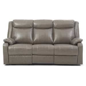 Ward 76 in. Round Arm Faux Leather Straight 3-Seater Reclining Sofa in Gray