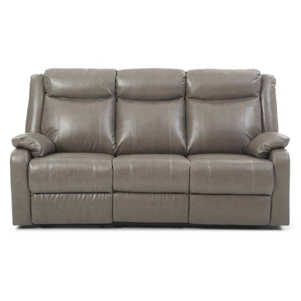 AndMakers Ward 76 in. Round Arm Faux Leather Straight 3-Seater Reclining Sofa in Gray