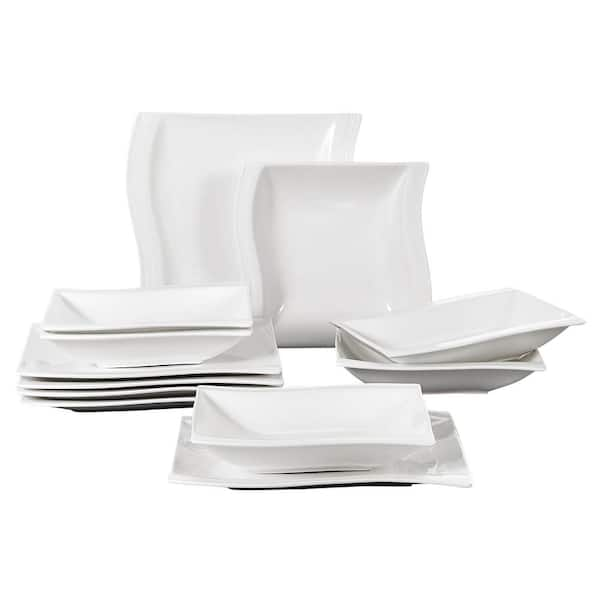 MALACASA Flora 12-Piece White Porcelain Square Dinner Plates Soup Bowls Dinnerware  Set (Service for 6) FLORA-12 - The Home Depot