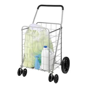 1-Compartment Steel 4-Wheeled Utility Cart in Silver