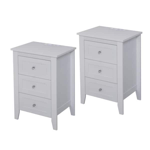 SUNRINX White 3-Drawer 15.6 in. W Nightstand (2-Piece)