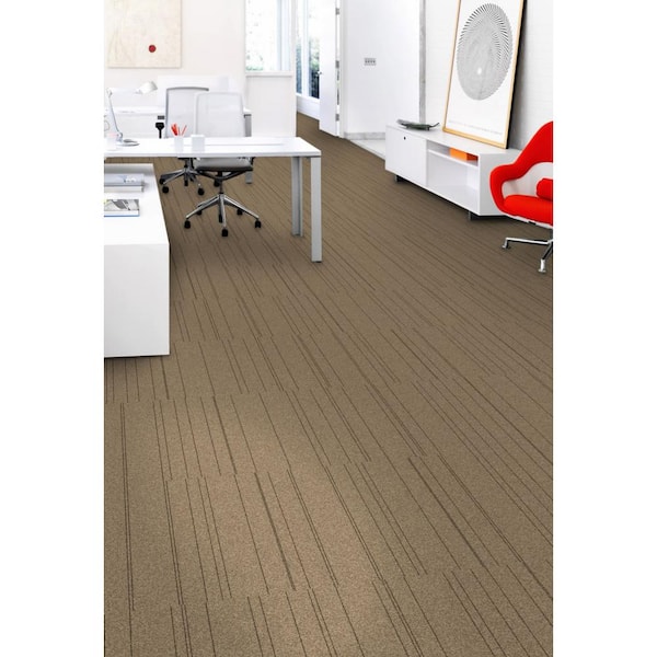 Fixed Attitude - Praline - Beige Commercial 24 x 24 in. Glue-Down Carpet Tile Square (96 sq. ft.)