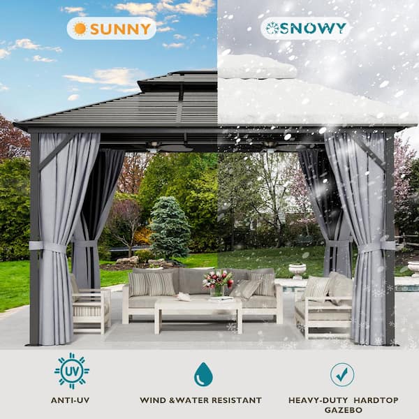 Sizzim 10 ft. x 13 ft. Hardtop Outdoor Double Roof Furniture Gazebo with  Netting&Curtains for Backyard Wedding Garden G30002 - The Home Depot