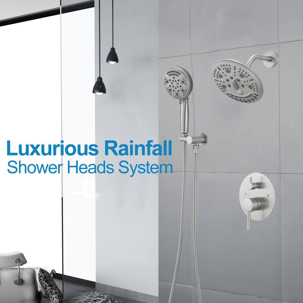 Brushed Nickel Dual Shower Head with Handheld and Rain Spray