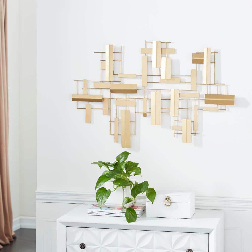CosmoLiving by Cosmopolitan Abstract Rectangular Gold Metal Wall Decor