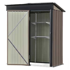 Brown 3 ft. W x 5 ft. D Metal Garden Shed Patio Lean-to Storage Shed with Adjustable Shelf, Tool Cabinet (14.4 sq. ft.)