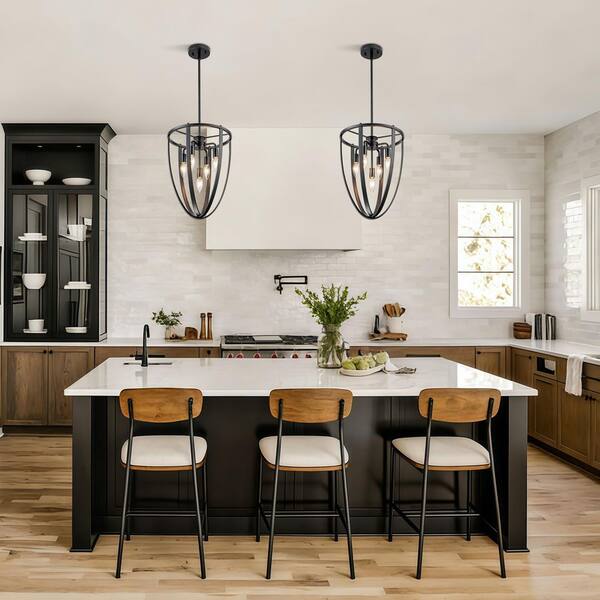 TinHon Black Modern Pendant Light with 5-Light E12 Candelabra Base