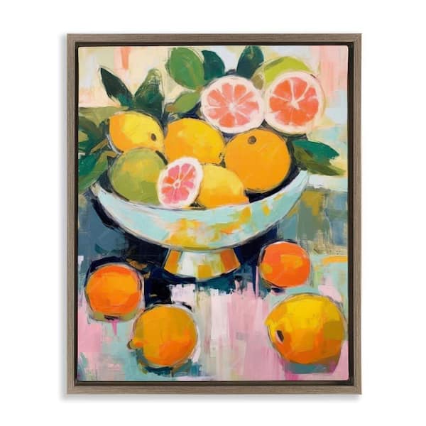 Stupell Industries Abstract Citrus Still Life by LSR Design Studio Brown Floater Frame Food Graphic Art Print 31 in. x 25 in.