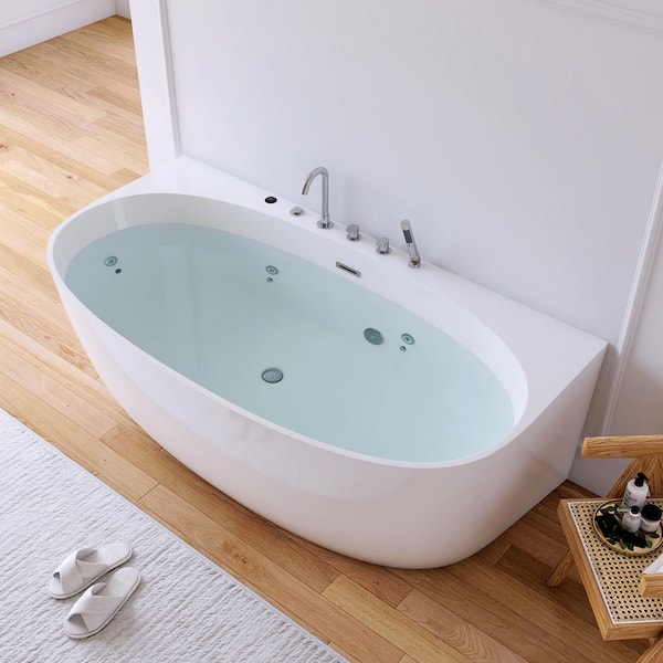 67 in. x 35 in. Acrylic Flatbottom Freestanding Whirlpool Bathtub in White with Faucets