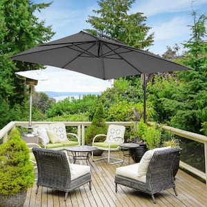 8.2FT Backyard Cantilever Hanging Patio Umbrella in Square Gray Canopy, Steel Pole and Ribs for Outdoors, Beaches