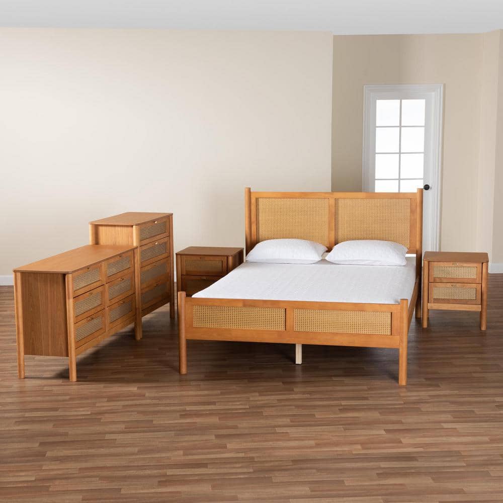 Jenn Golden Brown Wood and Rattan Queen Bedroom Set