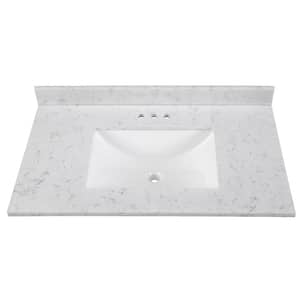 37 in. W x 22 in. D Engineered Stone Composite White Rectangular Single Sink Vanity Top in Pulsar