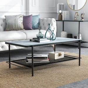 Mount Olive 47.75 in. Black and White Rectangle Faux Marble Coffee Table with Open Shelf