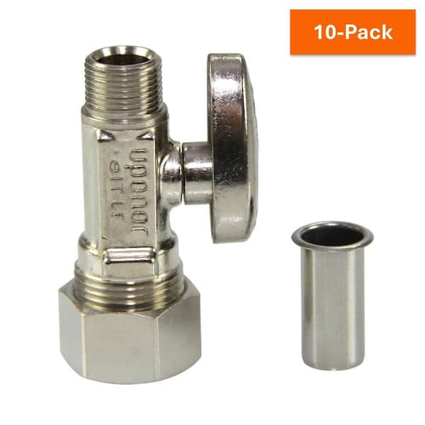 1/2 in. Compression x 3/8 in. OD Compression Lead-Free Brass Straight Stop Valve with PEX Stiffener (10-Pack)