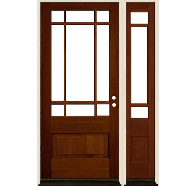 Krosswood Doors 36 in. x 80 in. 3/4 Prairie-Lite English Chestnut Stain Left Hand Hemlock Wood Prehung Front Door Right Sidelite